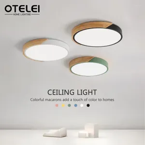 Luzes de teto Modern LED Light Macaron Circular Circular Wooden Decorativa Iluminação Infantil Pingente de Varanda do quarto de crianças