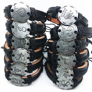 mixagem inteira 24pcslot 12 Constelações Bracelets de couro de manguito artesanal para homens mulheres pulseiras de pulseiras inteiras 4237804