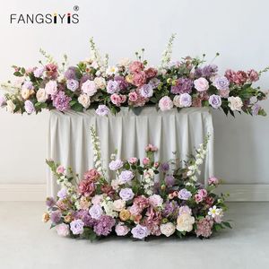 Luxury Custom Artificial Floor Wedding Backdrop Decor Garland Flower Arrangement Table Runner Rarty Event Födelsedag Rad 240418