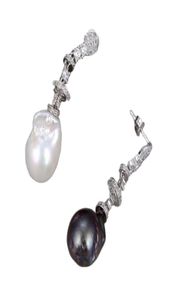 Guaiguai Jewelry Natural White Black Keshi Baroque Pearl White Gold Color CZ CZ Action Dangle أقراط للسيدة Girl2848086