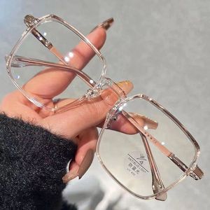 2023 Antiblue Big Metal Eyeglasses Frame Men Men Clear Lens Glasses Fake不規則な光学240423