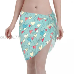 Kadın Şifon Mayo Pareo Kalp Balonu Blue Valentines Beach Cover Up Sarong Etek Plaj Giyim Mayo Bikini Ups