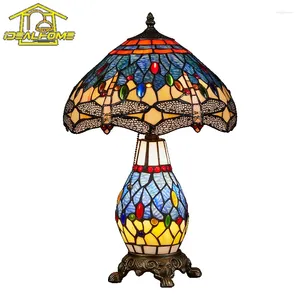 Bordslampor American Vintage Retro Tiffany Lamp LED E27 Färgglada glas skrivbordsljus levande/modellrum soffor loft kaffestudie bar