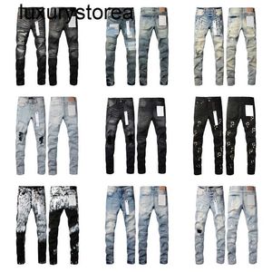 Män jeans lila lösa höga midja ksubi jean rippade high street jeans retro färg spot lapp hål denim streetwear silm fötter mikro elastiska byxor