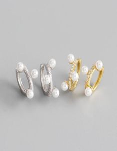 100 äkta 925 Sterling Silver Hoop örhängen för kvinnor Ins White Beads Circle Earring Brinco Fine Party Jewelry6721779