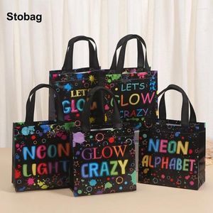 Storage Bags StoBag 24pcs Wholesale Happy Birthday Non-woven Tote Printed Handbag Gift Package Fabric Reusable Pouch Party Favor