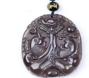 Real Clear Ice Natural Obsidian Cryced Dragon Dragon Lucky Charm Pendants Ожежее