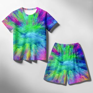 Kleidungssets 2024 Sommer Buntes 3D-Druck 4-14 Jahre Kinder coole Jungen süße Mädchen Polyester Kurzarm T-Shirt und Shorts