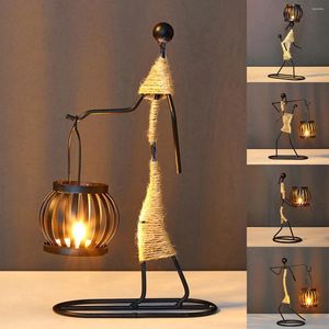 Candle Holders Retro Holder Metal Abstract Character Candlestick Rope Handcrafted Art Stand Wedding Home Coffee Table Decor