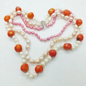 Pendant Necklaces 3 Rows Of Natural Pearls Coral Necklaces. Latest Design Bridal Wedding Necklace Jewelry