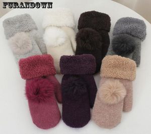 2018 Neue Mode winterfinglose Handschuhe Fäustlinge für Frauenfell Pom Pom Poms Warm Wollhandschuh S10254673050