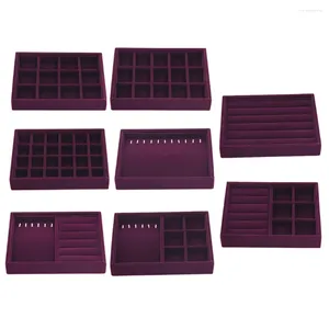 Jewelry Pouches Elegant Purple Velvet Stackable Watch Ring Earring Display Tray 24 Girds Case Holder Organizers Storage Showcase