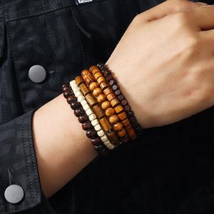 Strand Men Retro Folk Style Jewelry Design Diverse Multi-color Multi-layer Suit Wooden Beads Elastic Bracelet For