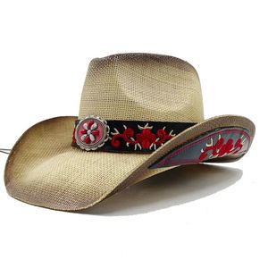 Thickened Western Cowboy Hat Vintage Sticker Straw Hat Mens and Womens Jazz Large Cowboy Hat Straw Hat Sun Hat Summer 240428