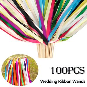 Party Decoration 100st Wedding Ribbon Wands With Bells Colorful Stick Wish Streamers Celebration For Holiday