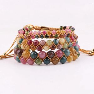 Strand Fashion 4mm 6mm 8mm Natural Stone Handgjorda smycken Tourmaline flätade macrame armband kvinnor gåva