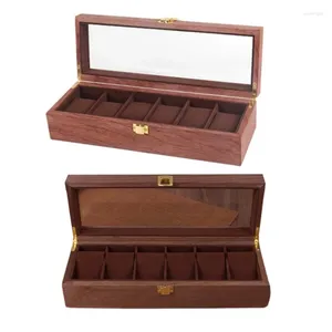Bolsas de jóias 6 slots Slots Wooden Watch Box Bracelet Storage com exibição de tampa de tampa transparente para suporte de caixa