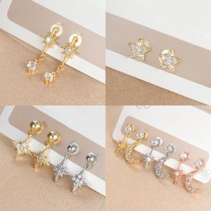 Orecchini per borchie in acciaio inossidabile stella lunare piccola per donna coreana piccola asimmetria a pendente cristallino orecchino 2024 gioielli di moda