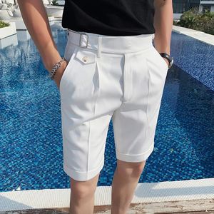 Brand Clothing British Syle Summer Leisure for Men Business ShortsMale Slim Fit Pure Color Suit Shorts Plus Size 29-36 240430