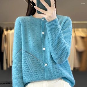 Maglie da donna primavera/estate sottile colore solido cardigan cavo bellissimo maglione di lana nuo versatile a maniche lunghe