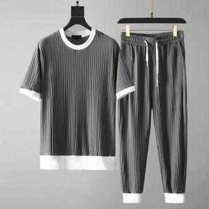 Mens Fashion Classic Outfit Summer Top Pants Solid Corple Caper