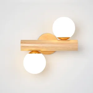 Lâmpada de parede de madeira Luzes modernas da sala de estar de cama de cama G9 AC90V-260V Decoração de iluminação de bola de vidro de argola de vidro com aro de vidro LED de led