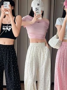 Women's Pants Wave Point Wide Leg Summer High Waist Dose Casual Lazy Style Fashionable Loose