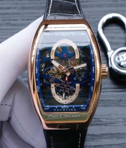 Ny Vanguard Yachting Rose Gold Case V45 S6 Yacht Skeleton Blue Dial Automatic Mens Watch Läder Rummi Rem sportklockor Hello4247316