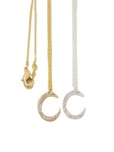 Fashion moon with rhinestone gold plated necklace Glittering crescent necklaces for women whole and mixed color7234099