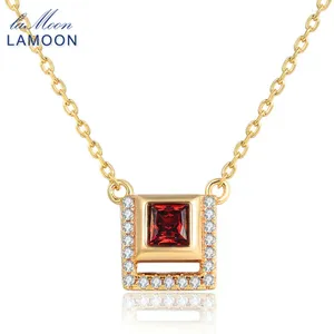 Цепи Lamoon- квадрат 4 мм 0,25CT Натуральный красный гранат 925 Серебряные ювелирные изделия стерлингового серебряного колье S925 LMNI020