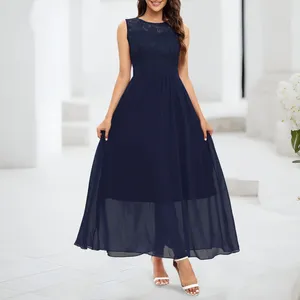 Lässige Kleider Frauen ärmellose Spitzenkleid elegante Länge Chiffon Brautjungfer Cocktailparty Plus-Size-Club Sunddress