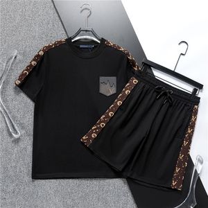 Topp mode premium kvalitet bomull loulis män och kvinnors nya vår/sommar jacquard kort ärm set vuiltton rund nack klassisk kort ärm shorts storlek m-3xl