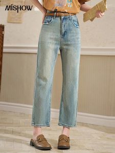 Women's Jeans MISHOW High Waist Straight Leg For Women Spring 2024 Slim Casual 9-point Smoke Pipe Cotton Elastic Denim Pants MXD14K0609