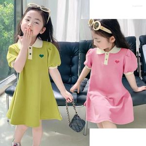 Abiti da ragazza 3-12 anni Summer Girls Dress Dress Abito Cartoon Heart Grovine Collar per bambini abiti comodi casual