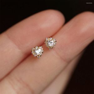 Stud Earrings CANNER S925 Sterling Silver Gold-Plated Small Heart Shape Six Mini Minimalist Classic Zircon Women