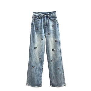 Kvinnor hög midja strass logotyp denim jeans långa byxor designer byxor smlxlxxl3xl
