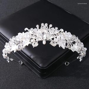 Clip per capelli Argento Colore Cristal Cristallo Croona Fiore Fiore Rhinestone Tiara Diadem Diadem Donne Accessori per matrimoni Accessori per matrimoni gioielli