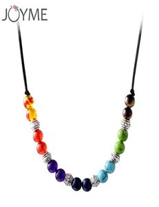 Chakra Halskette 7 Farben Natursteinperlen Anhänger Halsketten Frauen Männer Schmuck Accessoires8631130