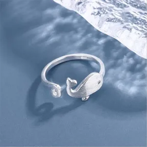 Кластерные кольца простые творческие океанские киты серебряные украшения личность милый маточный дельфин Открытие R120