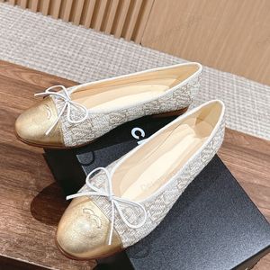 Tweed Classic Ballet Flats Womens Designer Mary Jane Dress Shoes Satin Lambskin Round Toes Low Flat Heel Slip On Mules Loafers Bowtie Elegance Sandal Wedding For Gift