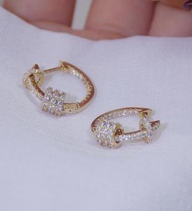 Koreanska modesmycken 14k Real Gold Plated Copper Inlaid Cz Zircon Small Hoop Earring Elegant Simple Round Women039s Earrings 8887084