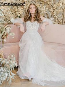 Elegant älskling illusion bröllopsklänningar a-line löstagbar ärm applikationer spetsland brudklänning