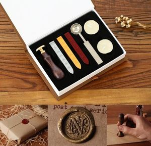 1set Vintage Wood Alphabet Badge Sealing Wax Seal Stamp Kit Set Craft Spoon For Wedding Invitations Envelope Scrapbooking Candle8135641