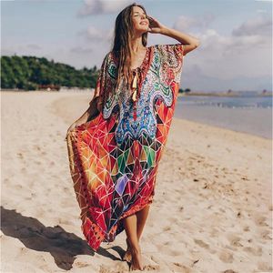 Ponadgabarytowe tuniki boho do plażowego stroju kąpielowego w górę szaty de plage pareo sukienka kaftan feminino tassel bikini okładka