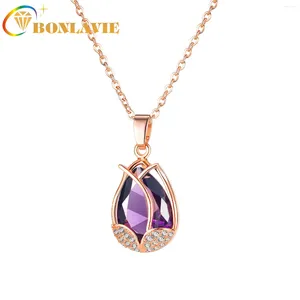 Pendant Necklaces BONLAVIE Jewelry Tulip Studded Clavicle Plated Rose Gold Necklace For Girlfriend