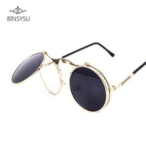 Fashion Steampunk Brille Brille Runde Runde Flip Up Up Vintage Steampunk Sonnenbrille rund Sonnenbrille Frauen Dampf Punk M8605749