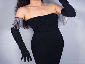 Five Fingers Gloves 2021 70cm Rhinestone Extra Long Tassel Chain Diamond Imitation Leather Suede Matte Black Woman039s WJP09706644728