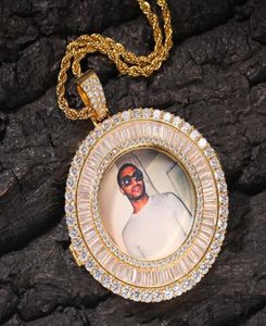 Hip Hop Iced Out Custom Picture Pendant Halsband med repkedja koppar zirkon rund diamant anpassar par familj smycken kärlek 7610608