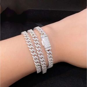 Fashion Hip Pop Jewelry 6mm Width Sier Plated Iced Out Cubic Zirconia Brass Cuban Link Chain Bracelet