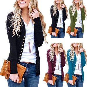 Kvinnorjackor Fashion Womens Low Cut V-Neck Cardigan Sweaters Autumn Solid Long Sleeve Stick Button Down Tröja Topps S-2XL